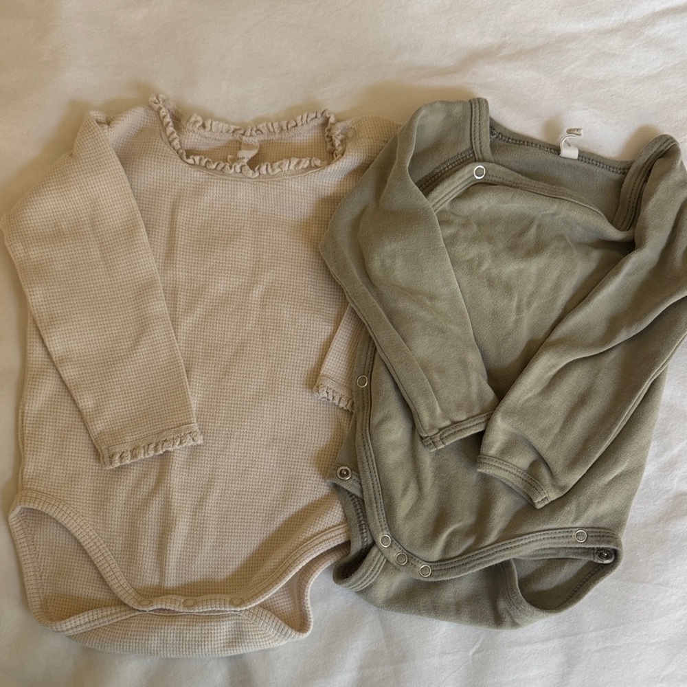 Quincy Mae Beige and Sage Green One-Piece Bodysuits